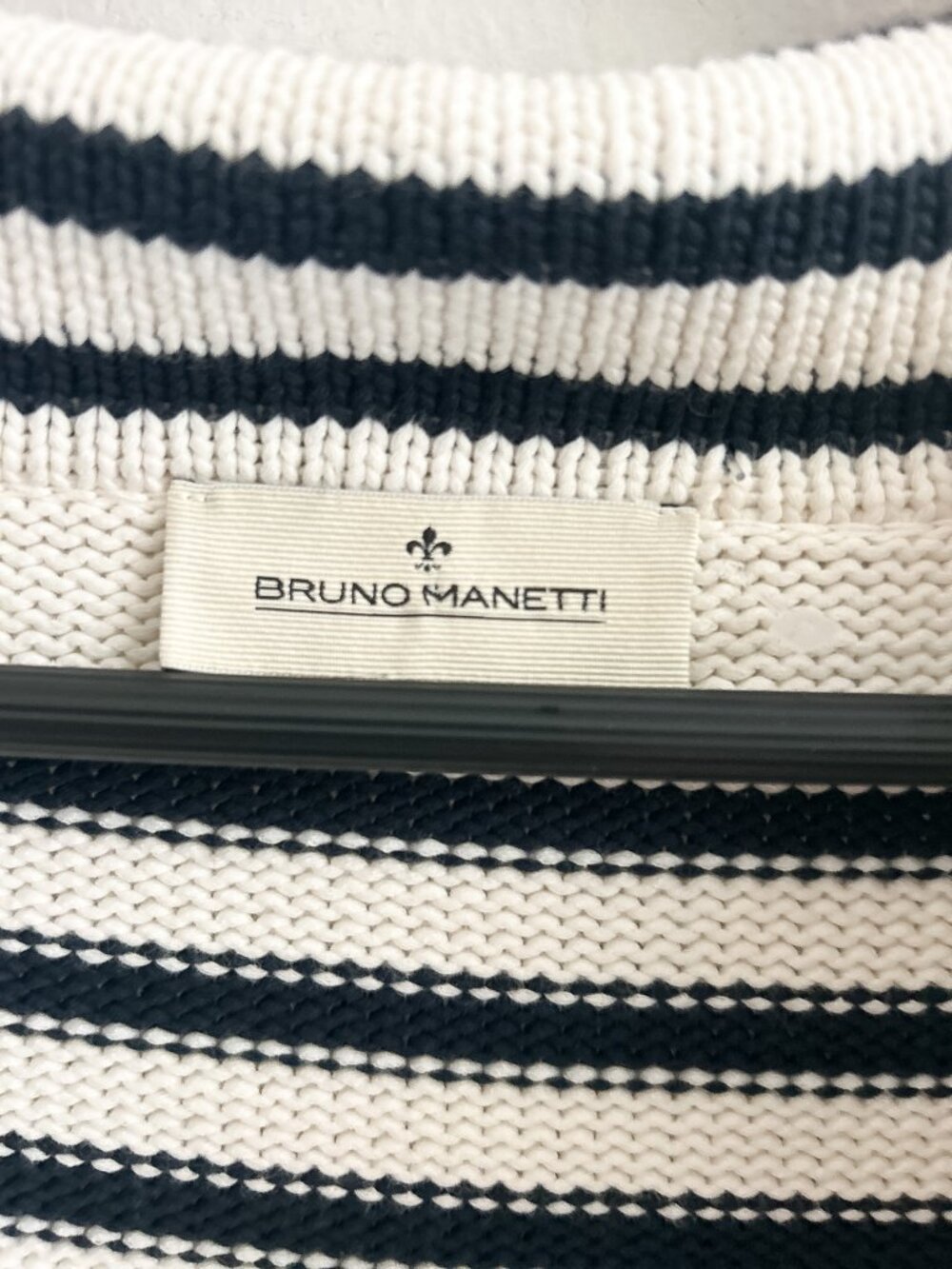 Bruno Manetti Nautical Oversized Cotton Blend Navy +‎ Cream Knit Cardigan - Picture 3 of 12